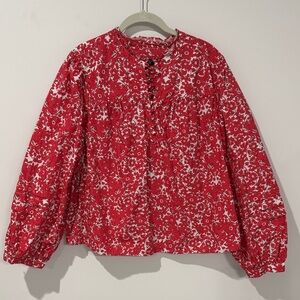 J. Crew Vibrant Red Patterned Blouse